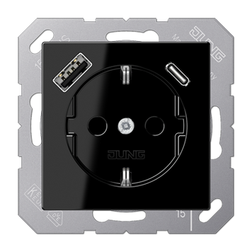 Розетка SCHUKO з USB тип AС Jung Чорний A1520-15CASW A1520-15CASW фото